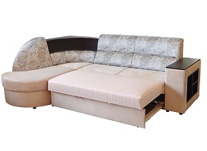 Угловой диван с полками скругленный